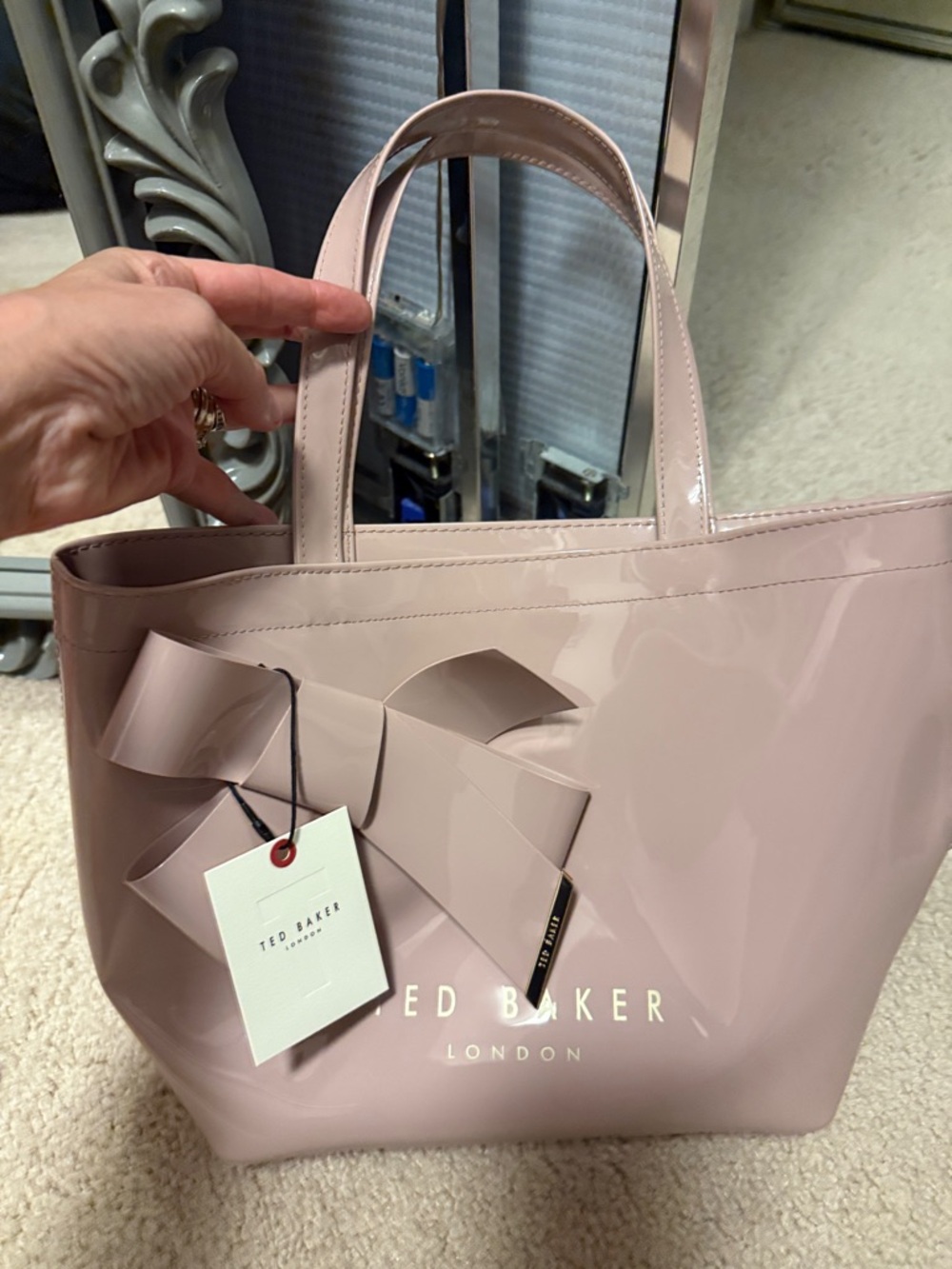 Ted Baker Blush Patent Tote with Signature Bow Plus Purse Charm